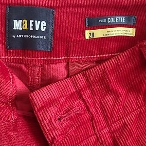 Anthropologie Red Corduroy Boot Cut High rise pants